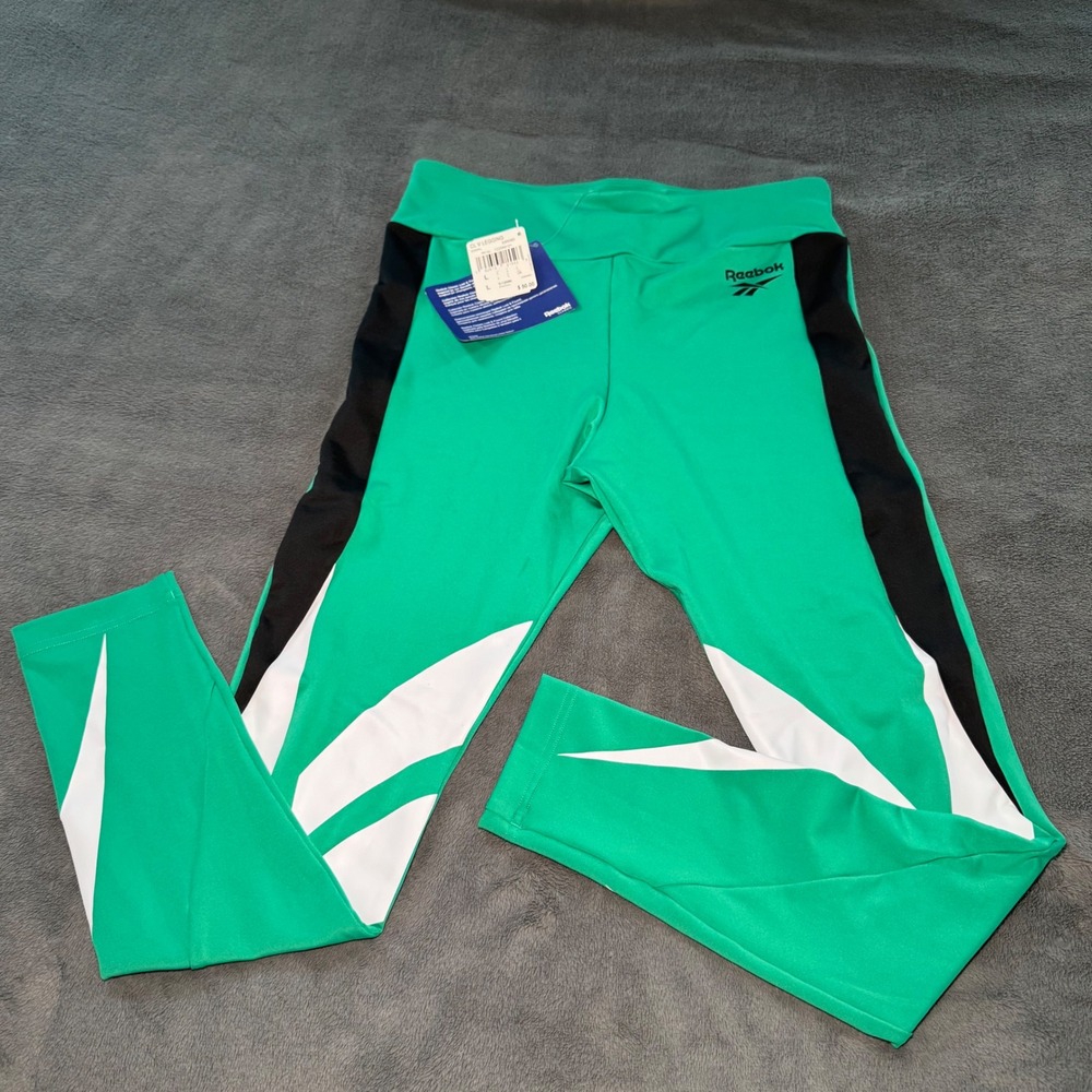 Reebok Classic Vector Women's Leggings Emerald Green Athletic Pants‎ Size L NWT